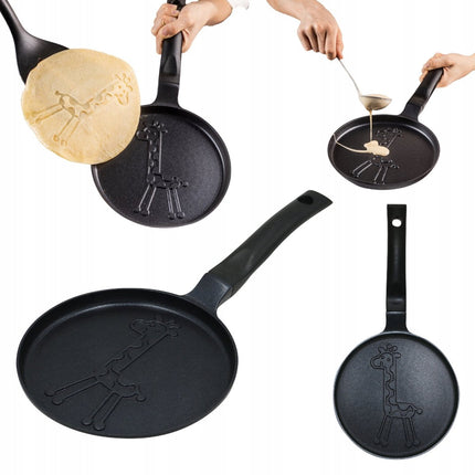 Klausberg KB-7975 Poêle à crêpes - Motif girafe - Ø18 cm - Revêtement antiadhésif noir - Compatible avec toutes les plaques de cuisson, y compris l'induction - Girafe - Poêle à motif