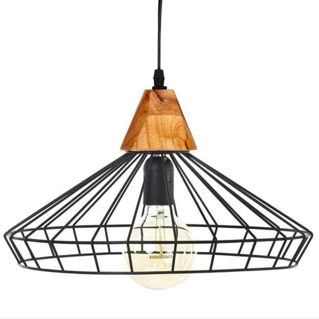 Industriële hanglamp - Metaal + hout - 38 x 22, 5 cm - Zwart