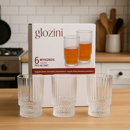 Glozini Mykonos Verrerie Luxe – Lot de 6 – 332 ml – Verres à Boire Aspect Cristal