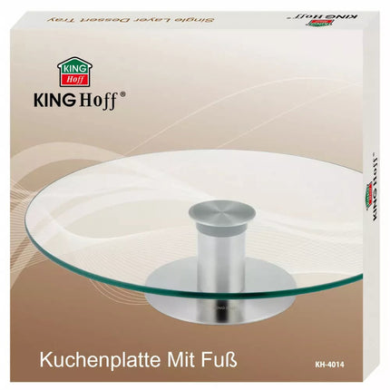 Kinghoff Présentoir à gâteaux - 1 étage - Verre et acier - Ø30 cm - Modèle KH4014 - Support à gâteaux - Plateau à gâteaux - Étagère 1 niveau