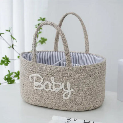 Panier de Rangement Bébé pour Table à Langer – Panier Organisateur avec 3 Compartiments et Poignées – Beige avec Lettres Crème Baby – Rangement pour Couches, Lingettes et Accessoires - Sac de Rangement pour Couches - Organisateur Bébé