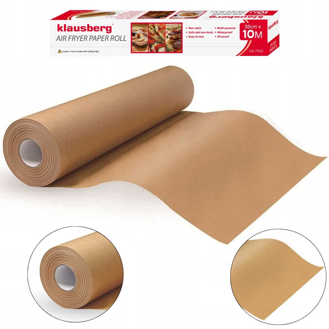 Klausberg Airfryer Backpapier 10m – Pergamentpapier 38cm breit – KB-7902 – Hitzebeständig bis 230°C