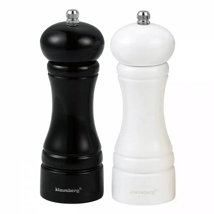 Klausberg KB7558 - Ensemble de 2 moulins à sel et à poivre - Bois d'hévéa - Mécanisme de broyage en céramique - Finesse de mouture réglable - Blanc et noir - Salière et poivrière