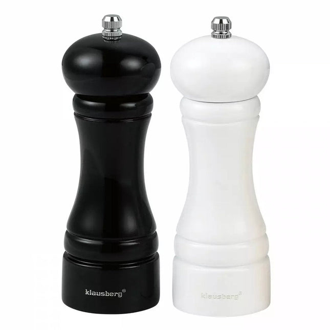 Klausberg KB7558 - Ensemble de 2 moulins à sel et à poivre - Bois d'hévéa - Mécanisme de broyage en céramique - Finesse de mouture réglable - Blanc et noir - Salière et poivrière