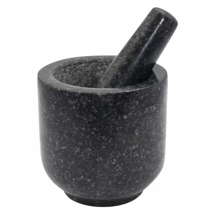 Kinghoff KH1679 - Mortier et Pilon en Granit Naturel - Mortier 12cm - Pilon 15.5cm - Ustensile de Cuisine Durable et Élégant - Fait à la Main