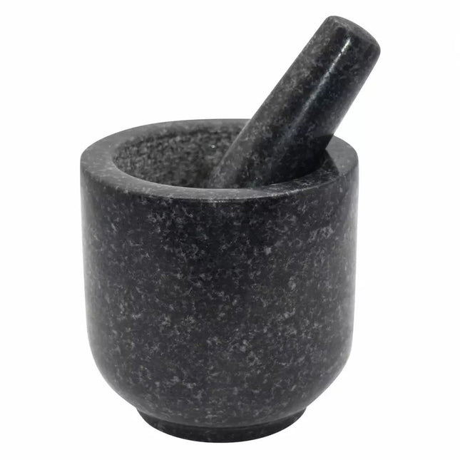 Kinghoff KH1679 - Mortier et Pilon en Granit Naturel - Mortier 12cm - Pilon 15.5cm - Ustensile de Cuisine Durable et Élégant - Fait à la Main