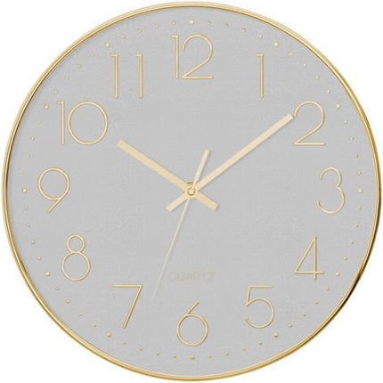 Horloge mural doré, mouvement silencieux, fond gris, Ø 30CM