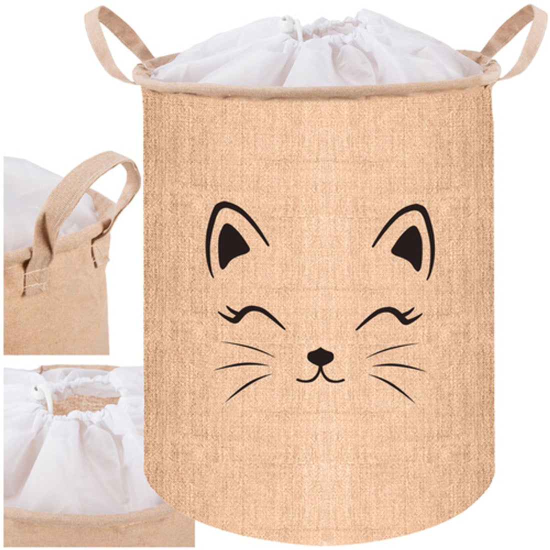 Kruzzel Spielzeugkorb-Organizer 63L – Aufbewahrungskorb für Spielzeug, Kleidung und Wäsche – XL, wasserdicht, faltbar – Beige mit Aufdruck