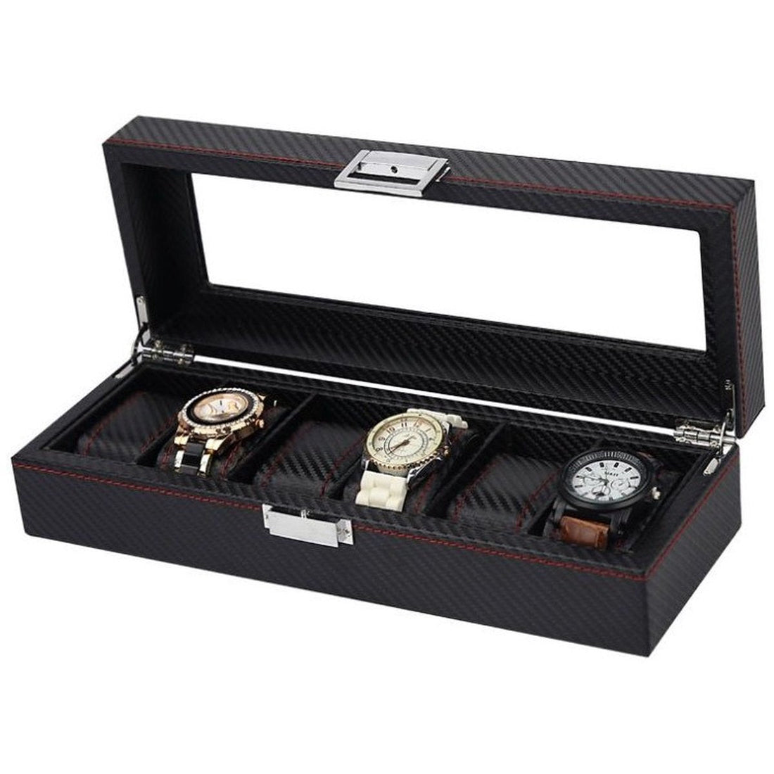 Wooden Watch Box - 6 Compartments with 6 Black Pillows - gift for him - Suitable for Watches and Jewelry