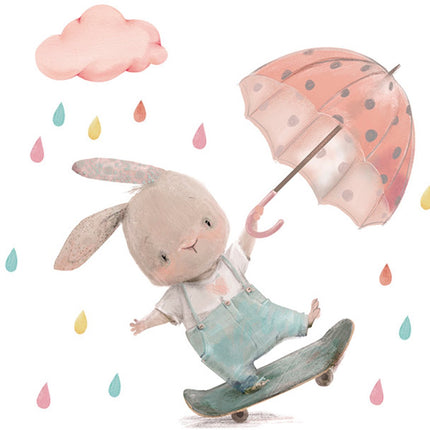 SIPO Sticker Mural Lapin avec Parapluie - 62x62 cm - Décoration Murale Chambre Enfant - Sticker Mural Autocollant - 1 Pièce - Sticker Mural - Chambre Bébé - Chambre Enfant