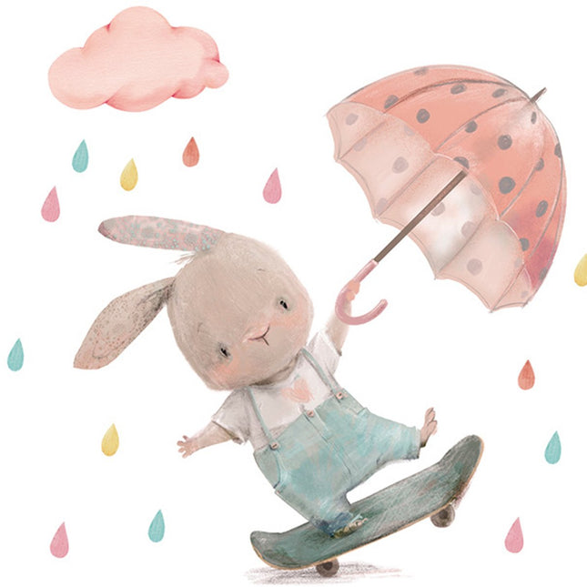 SIPO Sticker Mural Lapin avec Parapluie - 62x62 cm - Décoration Murale Chambre Enfant - Sticker Mural Autocollant - 1 Pièce - Sticker Mural - Chambre Bébé - Chambre Enfant
