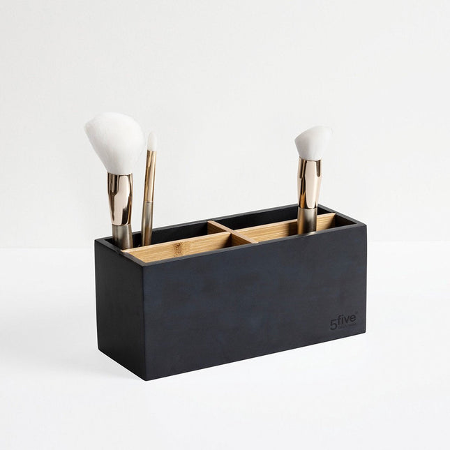 Organiseur bambou et bois noir 4 compartiments | Boîte de rangement de bureau | Rangement maquillage 21 x 8 x 9 cm
