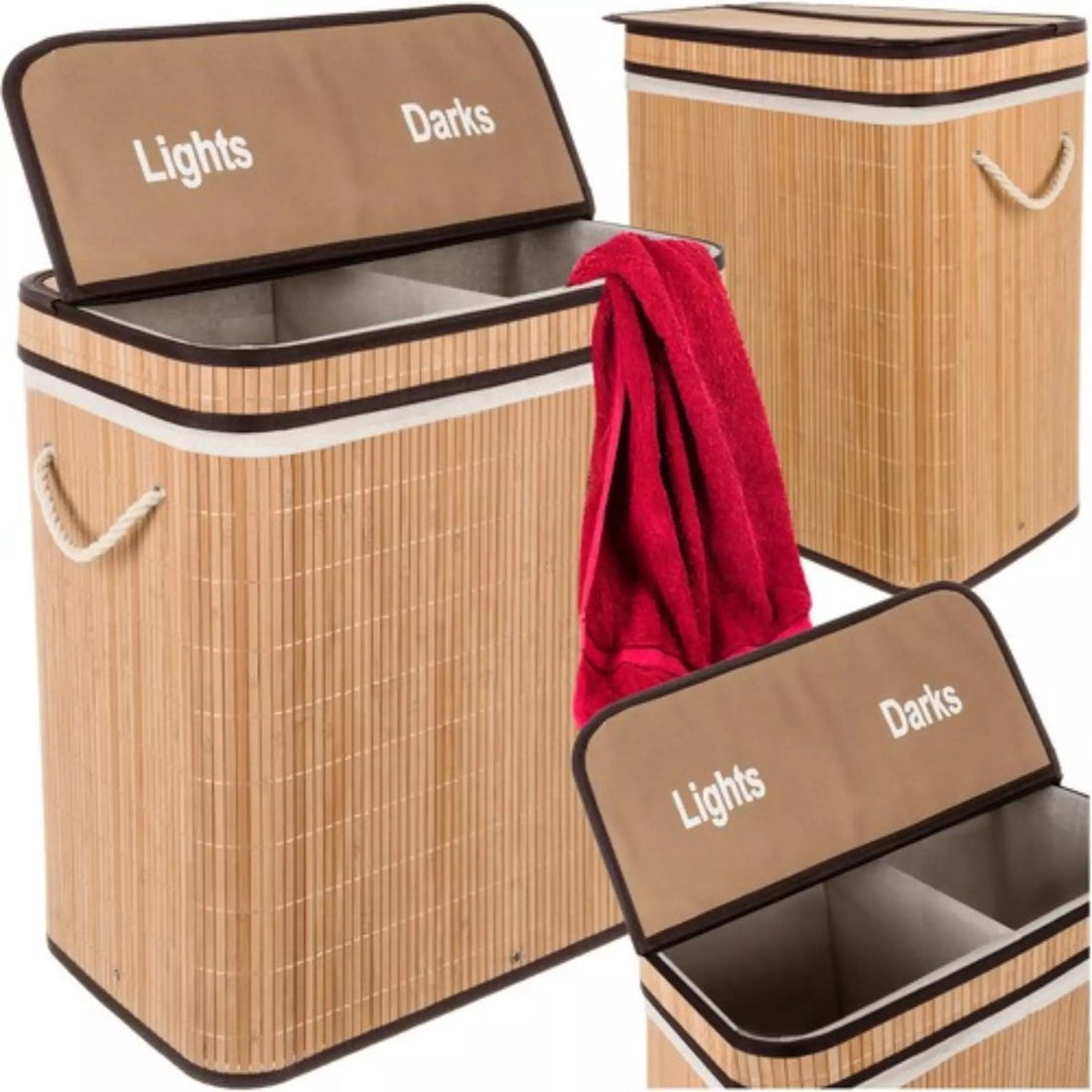 Ruhhy Bamboo Laundry Hamper - Two Compartments - 100L - Stylish and Durable