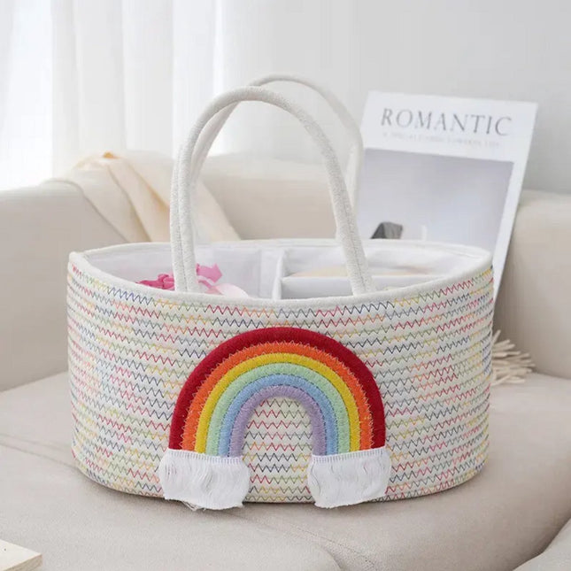Panier de Rangement pour Bébé pour la Table à Langer – Panier de Rangement avec 3 Compartiments & Poignées – Design Arc-en-ciel – Organisateur pour Couches, Lingettes et Accessoires - Sac à Langer Panier à langer - Organisateur Bébé