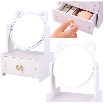 Miroir de Maquillage de Luxe avec Tiroir - Miroir de Coiffeuse en Bois Blanc - Rotation à 360° - Système de Rangement pour Cosmétiques et Bijoux - Miroir de Maquillage - Organisateur de Maquillage - Boîte à Bijoux