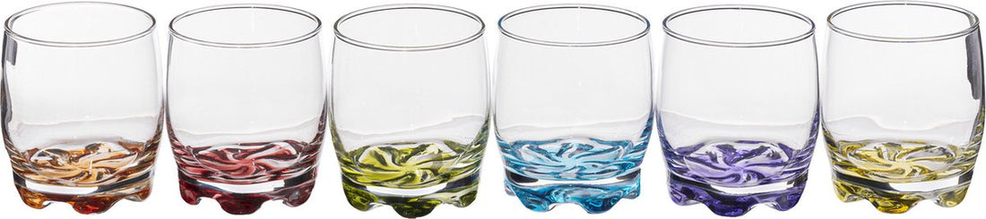 Colored water glass set of 6. Drinking glass with colored bottom. 310ml
