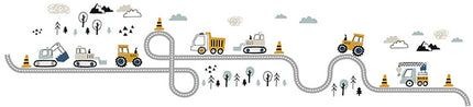 Sticker Mural Tracteurs et Route - Décoration Murale Autocollante pour Chambre d'Enfant - 32x144 cm - Sticker Mural Tracteur pour Chambre de Garçon et Crèche