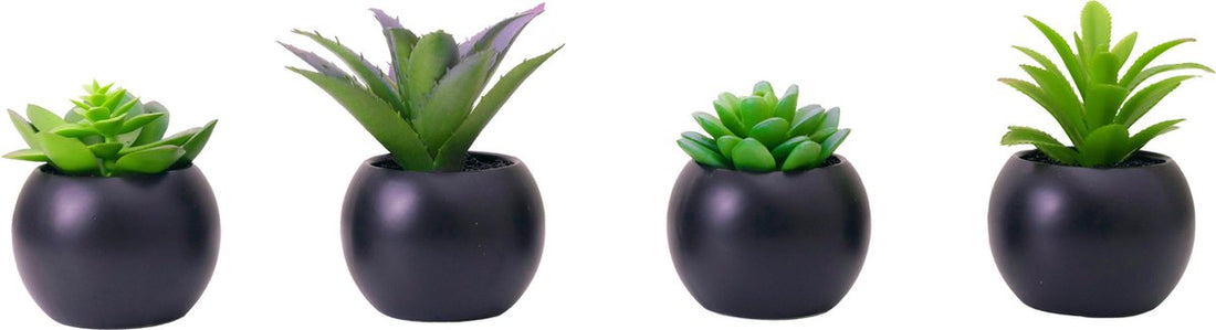 Atmosphera Artificial Plant - Fake Plant - Black - Set of 4 - For Indoor Use - With Pot - Round