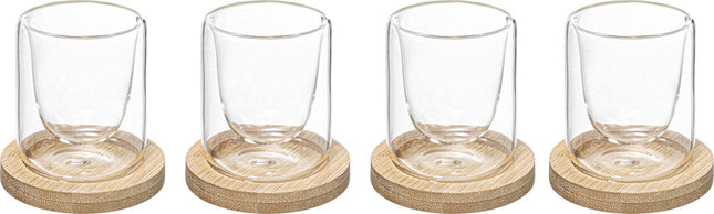 Secret de gourmet set de 4 tasses à espresso avec soucoupes en bambou - double paroi - 8 cl - Dans une boîte cadeau