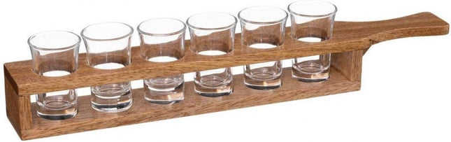 Plateau à shots - verre et bois - 6 verres à shot