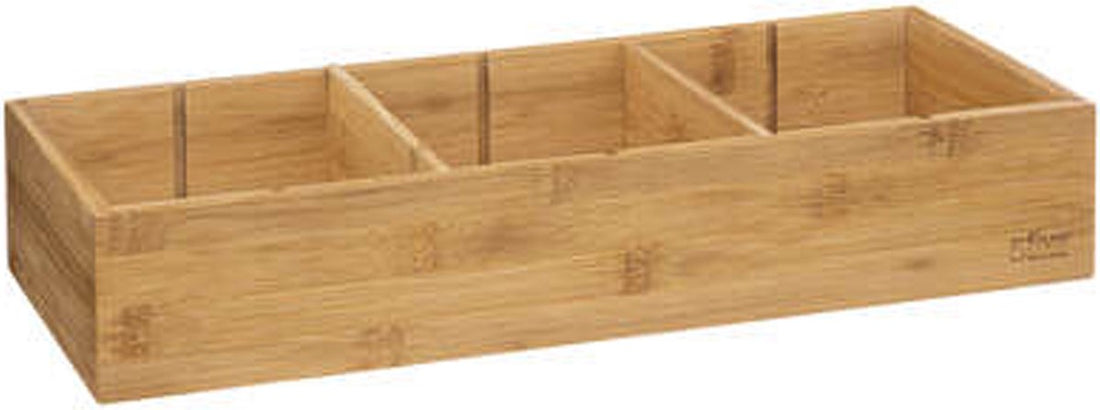 5Five Drawer/cabinet/bathroom organizer - 3 compartments - L38 x W15 x H7 cm - bamboo wood - light brown - removable dividers