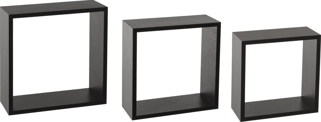 Atmosphera wandbox set van 3 - Zwart - Wandelement - Staanplaat - Hout