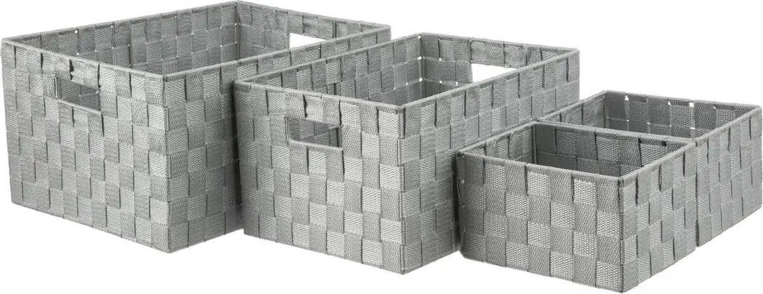 Geflochten Aufbewahrungskörbe - 4er-Set - Polyester - Grau - Schrank-Organizer - Aufbewahrung