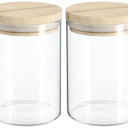 Secret de Gourmet Boîte de Conservation - lot de 4 - pot de stockage - 600 ml - verre - avec couvercle en bois - alimentaire - cuisine