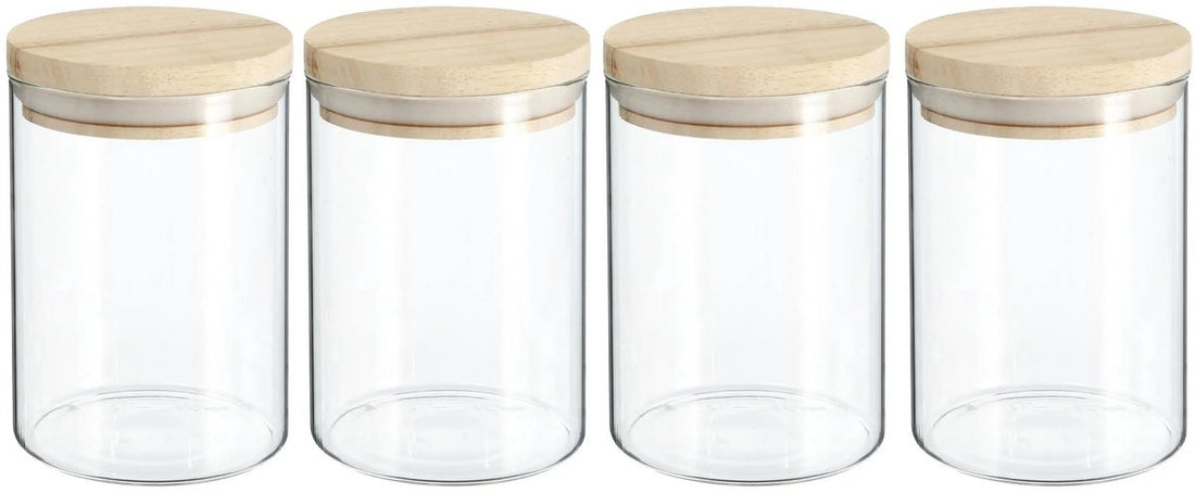 Secret de Gourmet Vorratsdose - 4er Set - Vorratsglas - 600 ml - Glas - mit Holzdeckel - Lebensmittel - Küche