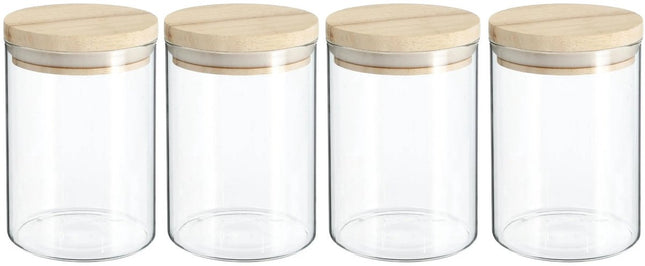 Secret de Gourmet Boîte de Conservation - lot de 4 - pot de stockage - 600 ml - verre - avec couvercle en bois - alimentaire - cuisine