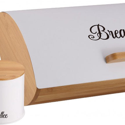 Kassel 93515 - Boîte à pain avec 3 boîtes de conservation - Blanc - Acier / bambou