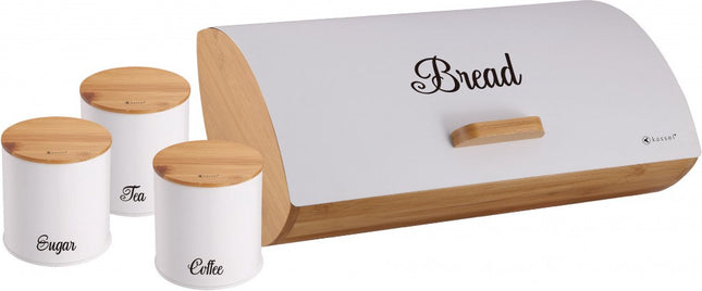 Kassel 93515 - Boîte à pain avec 3 boîtes de conservation - Blanc - Acier / bambou