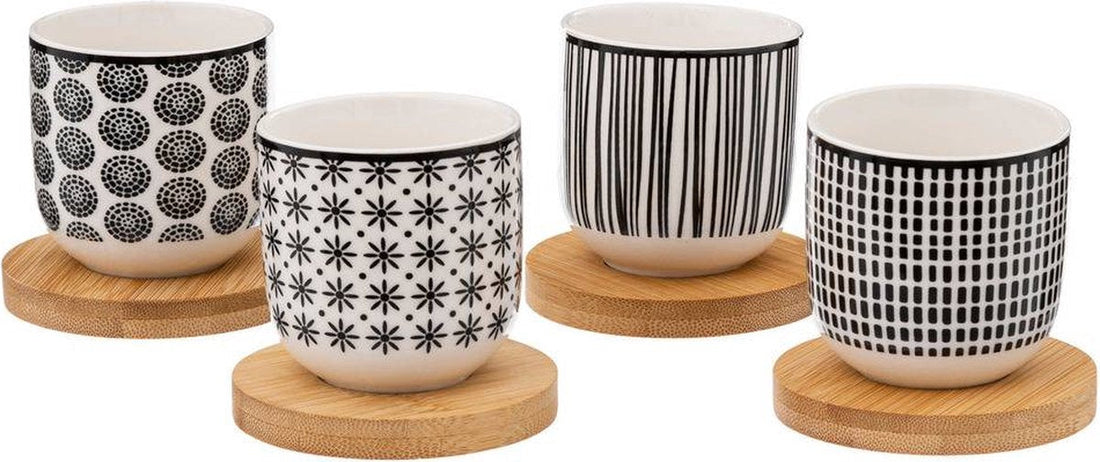 Set aus 4 Bohemia Tassen 10 cl – Schwarz & Weiß