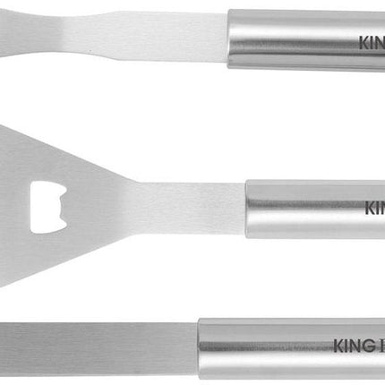 Kinghoff KH-1919 Set Barbecue 3 pièces – Kit Grill en Inox avec Spatule, Fourchette et Pince – Acier Durable, Poignées Ergonomiques – Compatible Kamado