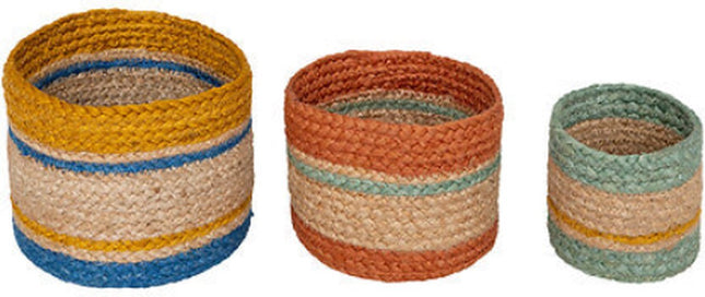 Atmosphera Marrakesh jute manden - Set van 3 stuks - Ø19xH15cm - Multi