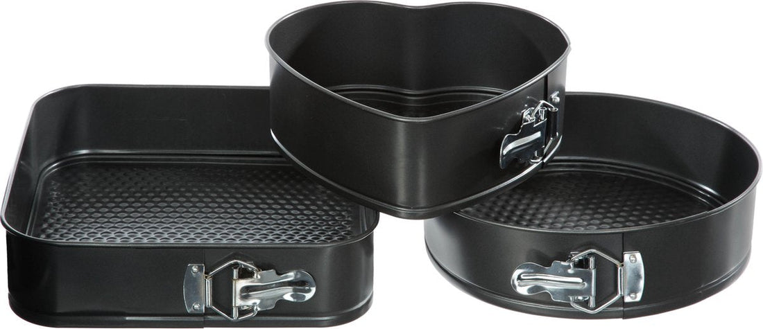 Atmosphera Backform Springform Set 3-teilig - Herz 22 x 20 CM - Rund 24 CM - Quadratisch 26 x 26 CM - Kuchenform - Backblech - Antihaftbeschichtung