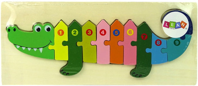 Leantoys Puzzle en bois Crocodile Chiffres - Jeu éducatif pour apprendre à compter de 1 à 10 - Puzzle de blocs en bois 3+ - Apprendre à compter - Jouets - Bois - Idée de cadeau de Saint-Nicolas - Idée de cadeau -