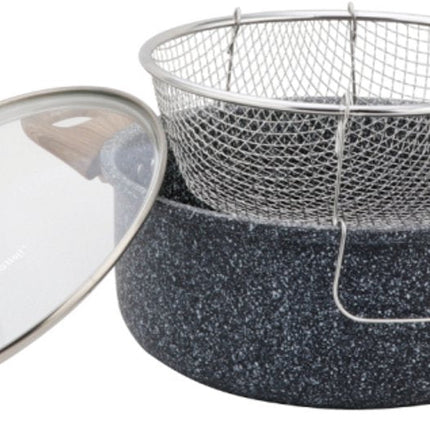 KingHoff KH-1985 Friteuse 4,0 Litres avec Panier - Revêtement Anti-Adhésif Marbre - Compatible Tous Feux y Compris Induction - 24 cm - Friteuse avec Panier