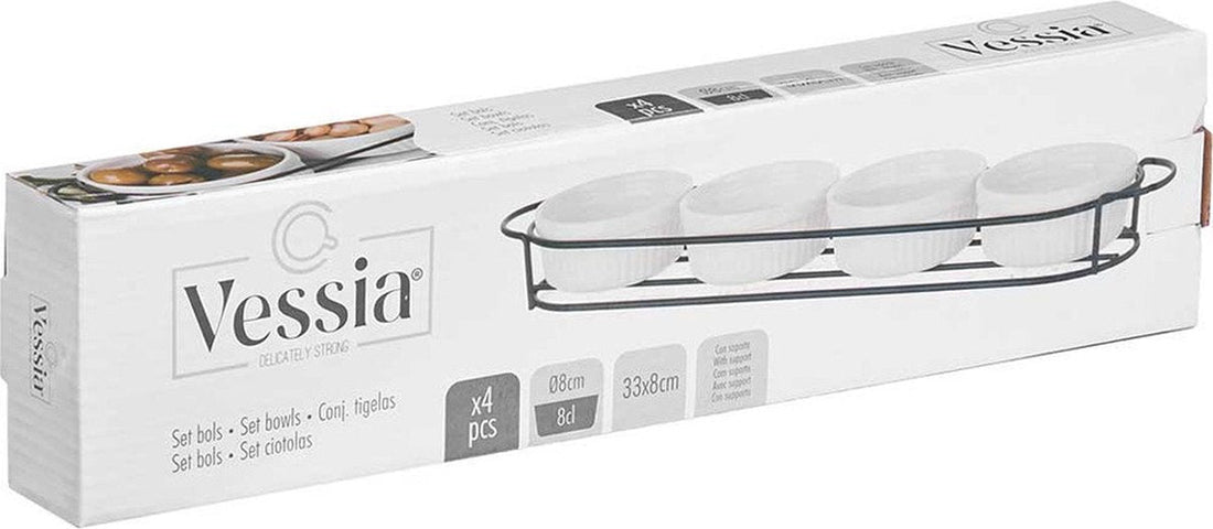 Vessia Saucen- / Snackschälchen im Ständer – weiß – Keramik – 4er-Set – D7 x 3 cm – Servierschälchen für den Esstisch