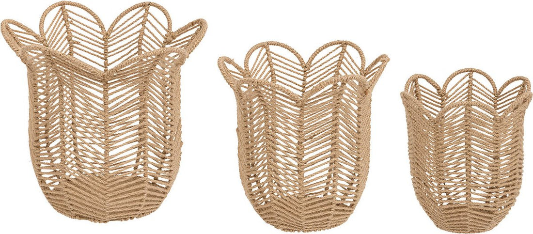 Atmosphera Set van 3 Jute mandjes - Ø37 / 30 / 25 cm - The Floral Collection - Beige