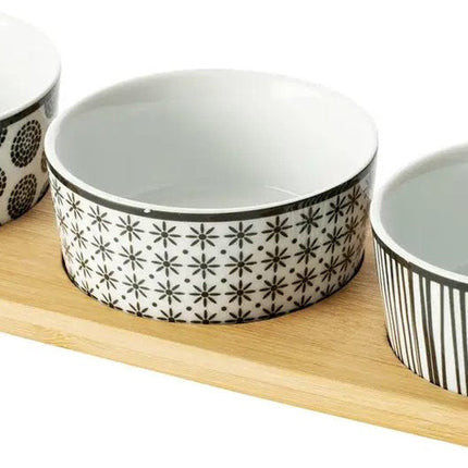 5Five Serveerplank/borrelplank hapjes/saus/tapas - aardewerk - wit - met 3x schaaltjes