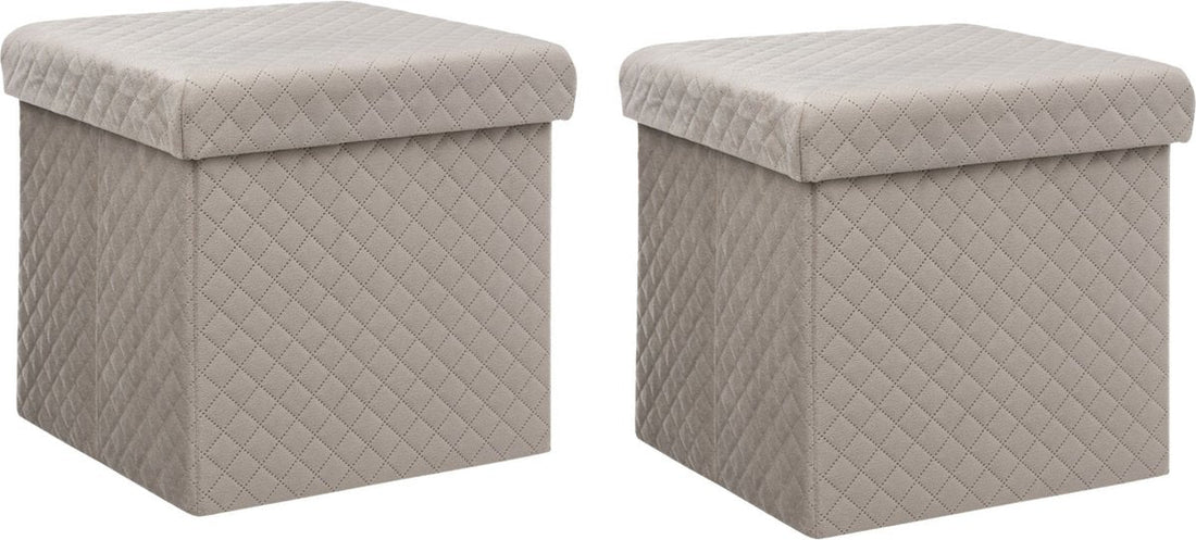 Atmosphera Ottoman/footstool - 2x - storage box - velvet beige - PU/MDF - 31 x 31 x 31 cm - foldable