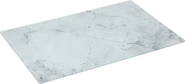 Planche à découper/planche de service en verre 5Five - rectangulaire - blanche avec imprimé marbre - 30 x 20 cm