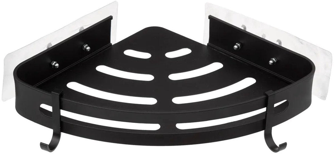 5Five Badkamer hoek organizer - zwart - metaal - zeep bakje met haakjes - 23 x 23 cm - douche rekje