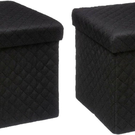 5Five Poef/Hocker/opbergbox - 2x - zwart - polyester/mdf - 31 x 31 cm - opvouwbaar