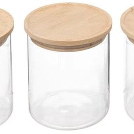 5Five Bocaux en verre 350ml avec couvercle hermétique en bois de caoutchouc - Lot de 3 - Transparent