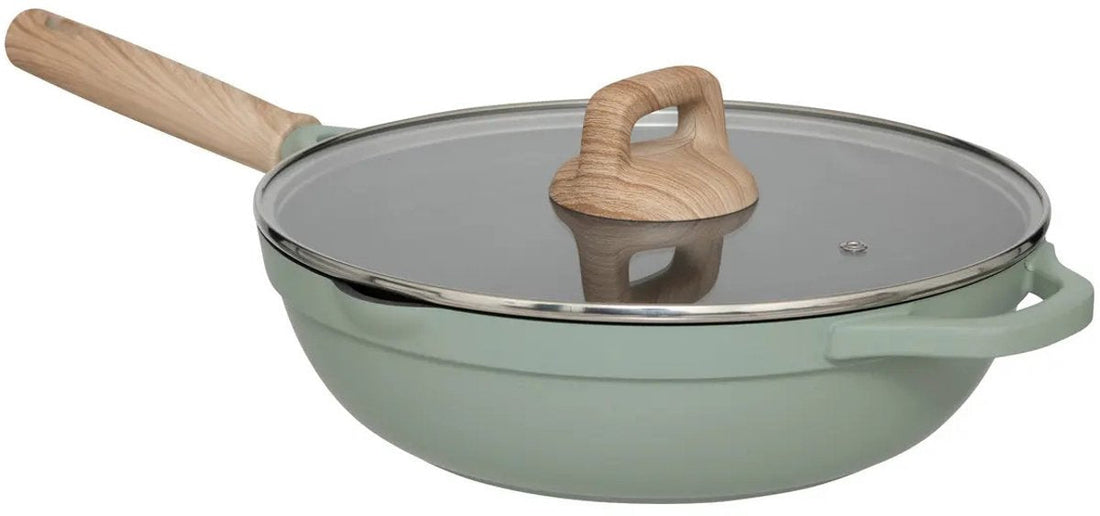 5Five Bratentopf mit Glasdeckel - Für alle Herdarten geeignet - grün/beige - D28 x H13cm - Sauteuse