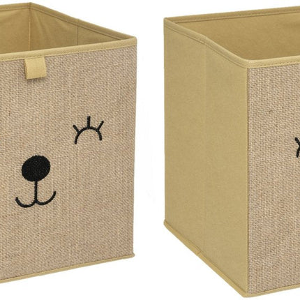 Atmosphera Panier/boîte de rangement ours - 2x - pour enfants - carton/plastique - marron - 30 x 30 cm