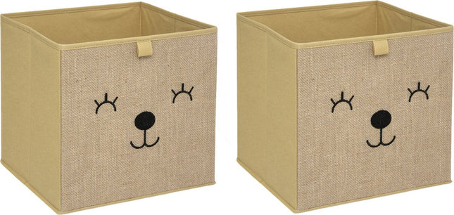 Atmosphera Panier/boîte de rangement ours - 2x - pour enfants - carton/plastique - marron - 30 x 30 cm