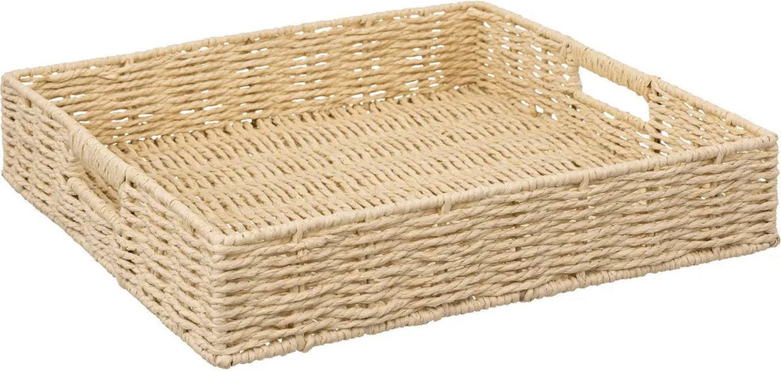 5Five Tablett/Servierplatte - 35 x 35 cm - geflochtene Kordel - Natur-Look - Metallrahmen
